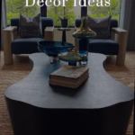 Coffee table with glass bowls and vases