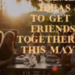 people gathered at a table at sunset for an outdoor dinner.