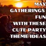 People eating outdoors at sunset.