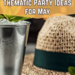 A mint julep cup and a hat in the background.