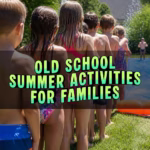 A line of children waiting to use a slip and slide
