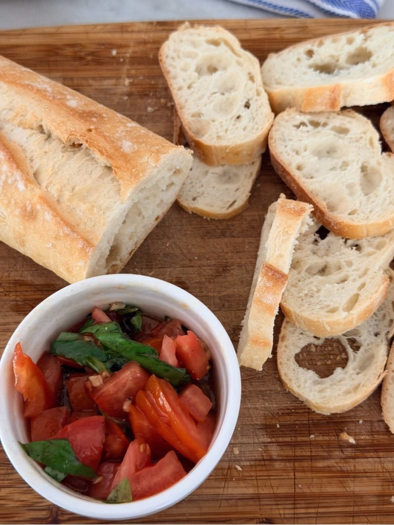 bruschetta and bread for a summer appetizer party