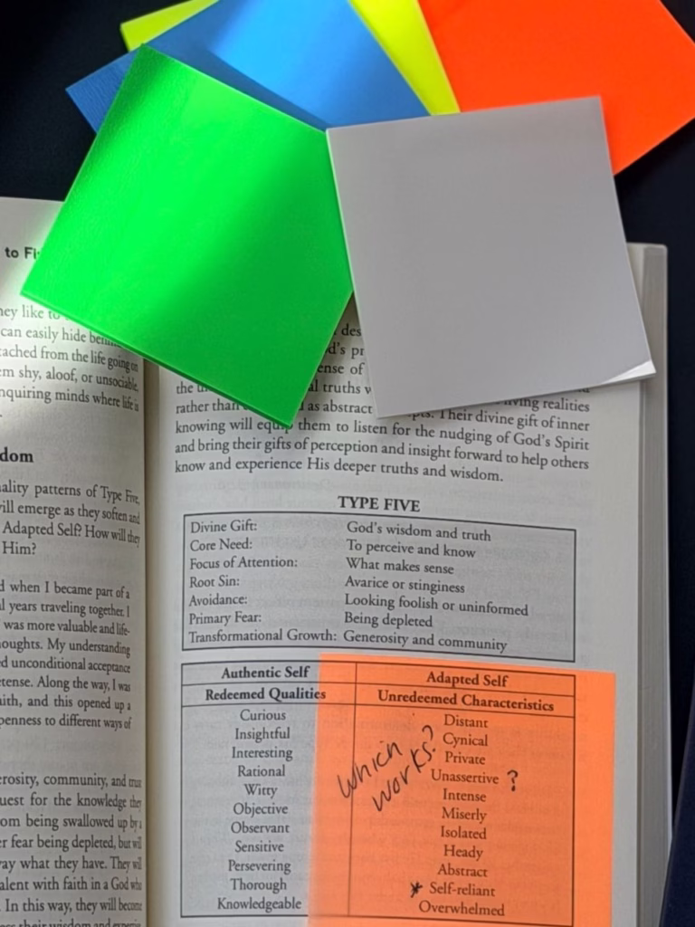 book with transparent post its