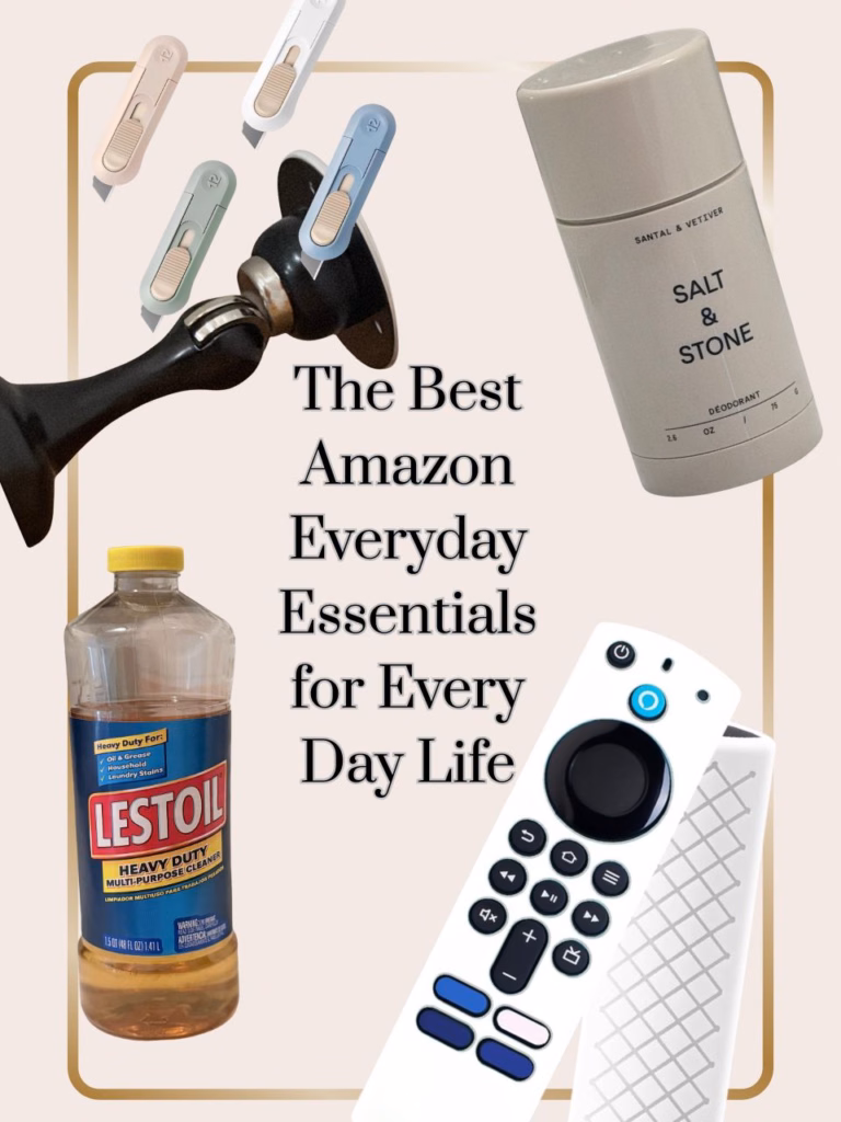 A collage of different products with the words "The Best Amazon Everday Essentials for Every Day Life"